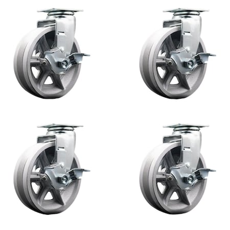 Service Caster 6'' V-Groove Semi Steel Swivel Caster Set with Bronze Bearings and Brakes, 4PK SCC-20S620-VGBZ-TLB-4